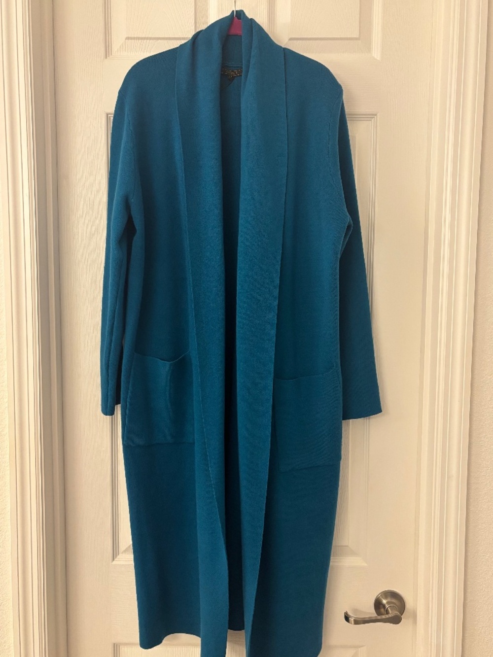 MAXSPORT Women’s Teal Blue Longline Open Front Cardigan Duster Size L NWT